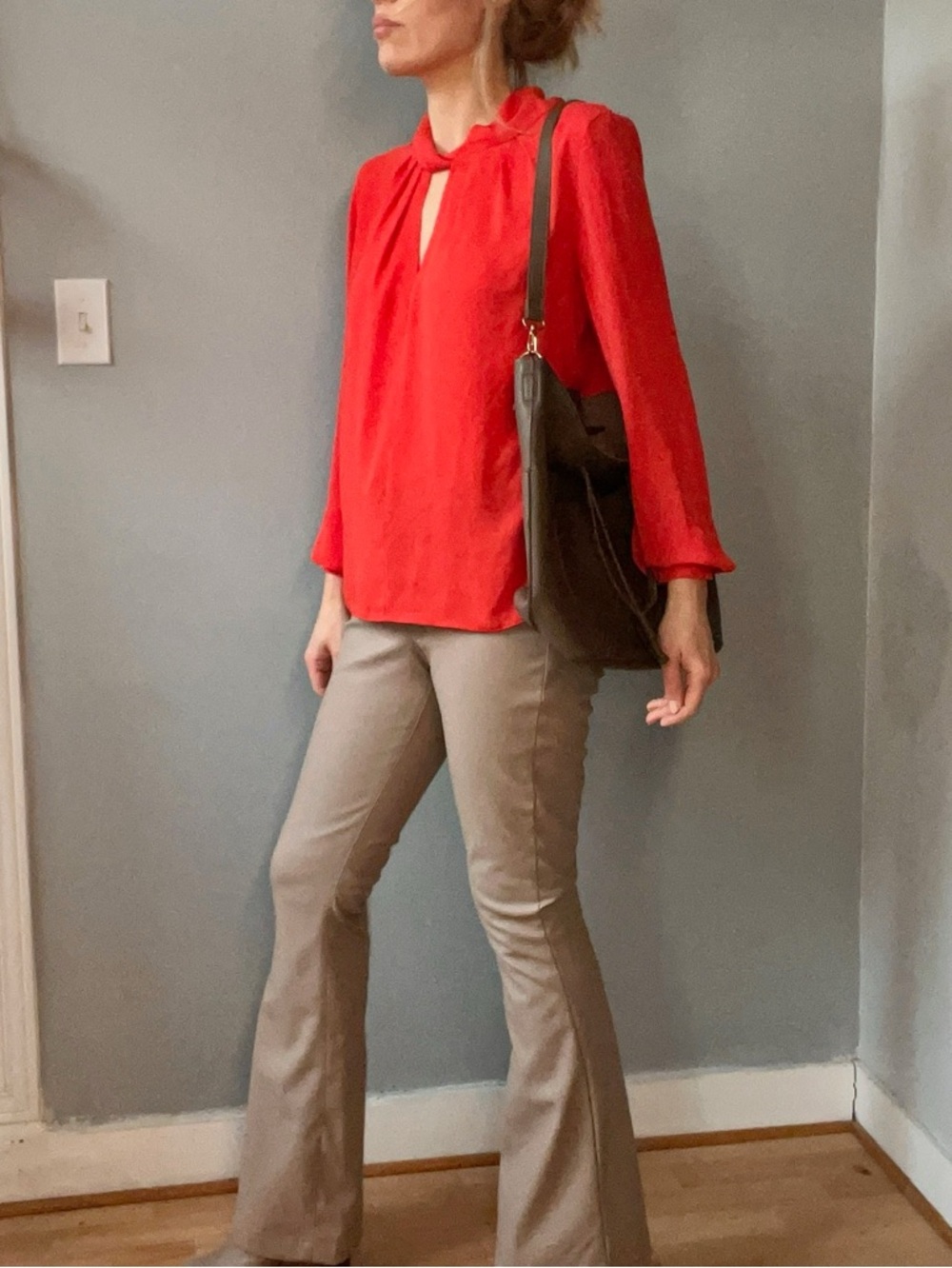 Women’s vibrant orange red Keyhole Blouse - Unbranded